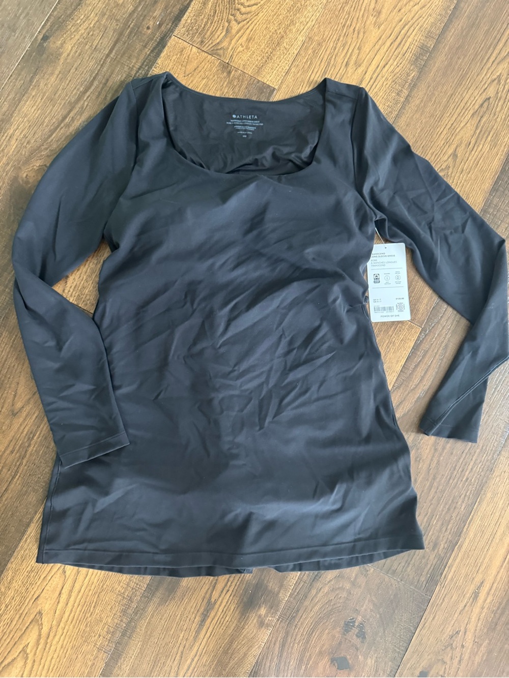 Athleta Black Long Sleeve Scoop-Neck Performance Dress- Transcend